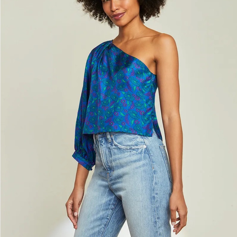 Veronica Beard 100% Silk Lyric One Shoulder Top